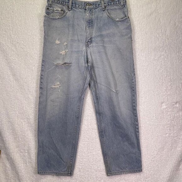 Levi’s Blue Faded Wash Denim Distressed Relaxed Straight Leg Jeans Size 36x30 ma - Picture 1 of 12